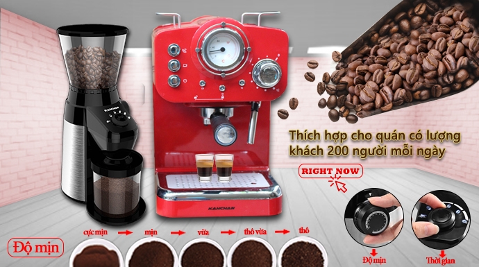 combo máy pha cà phê espresso và máy xay cà phê chuyên nghiệp kahchan
