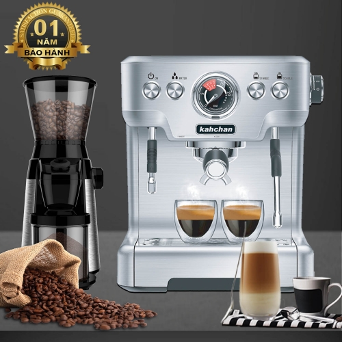 combo máy xay cà phê chuyên nghiệp và máy pha cà phê espresso kahchan